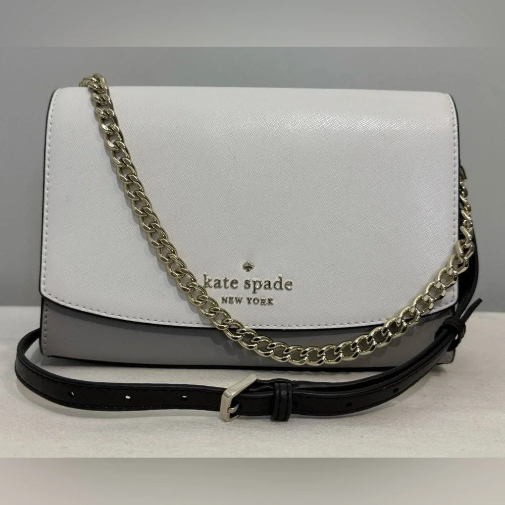 Kate Spade Carson Color Block Black Gray and White Leather Crossbody Bag